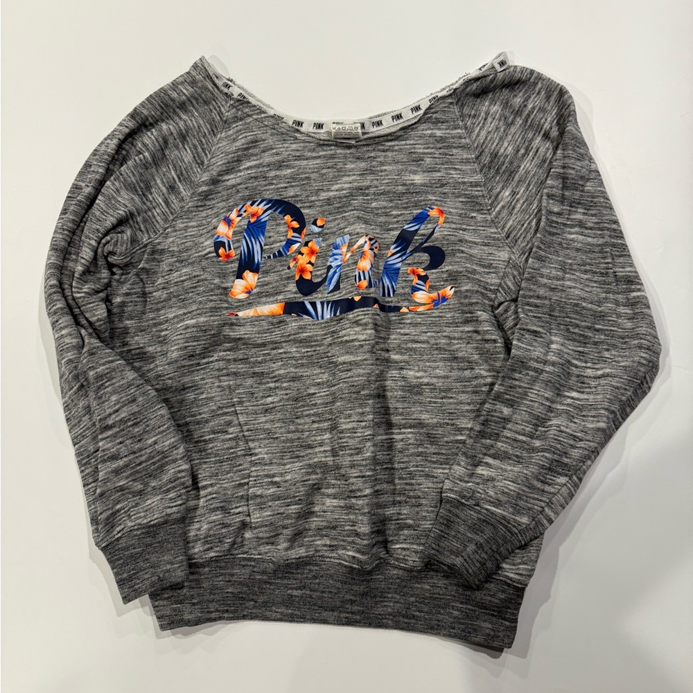 PINK Victoria's Secret Heather Gray Sweatshirt with Tropical Logo
